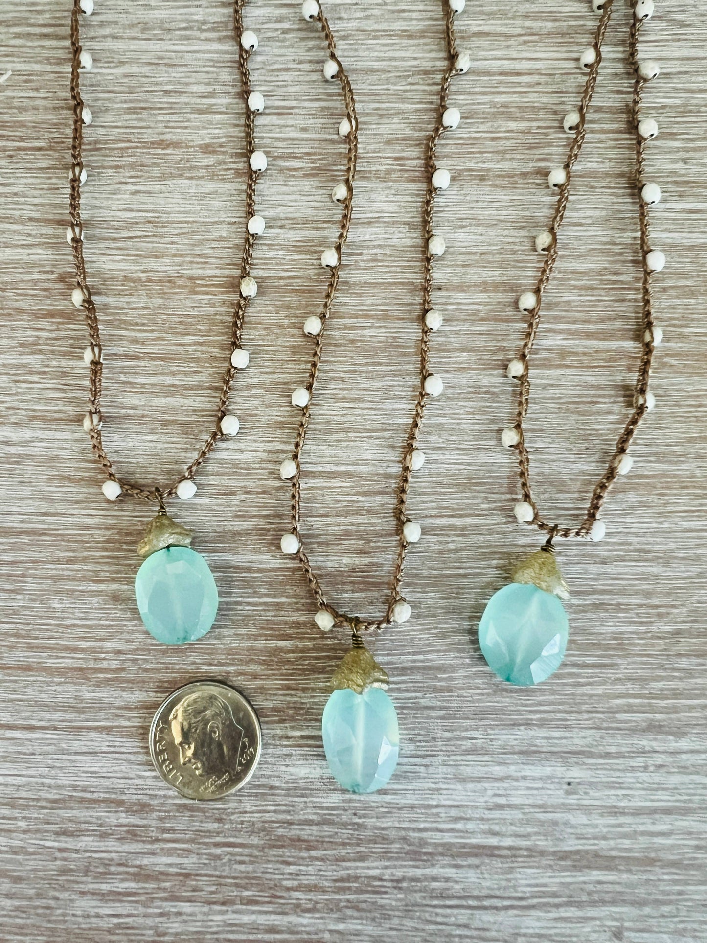 Chalcedony Dew Drop Necklace With Frosty White Crystal