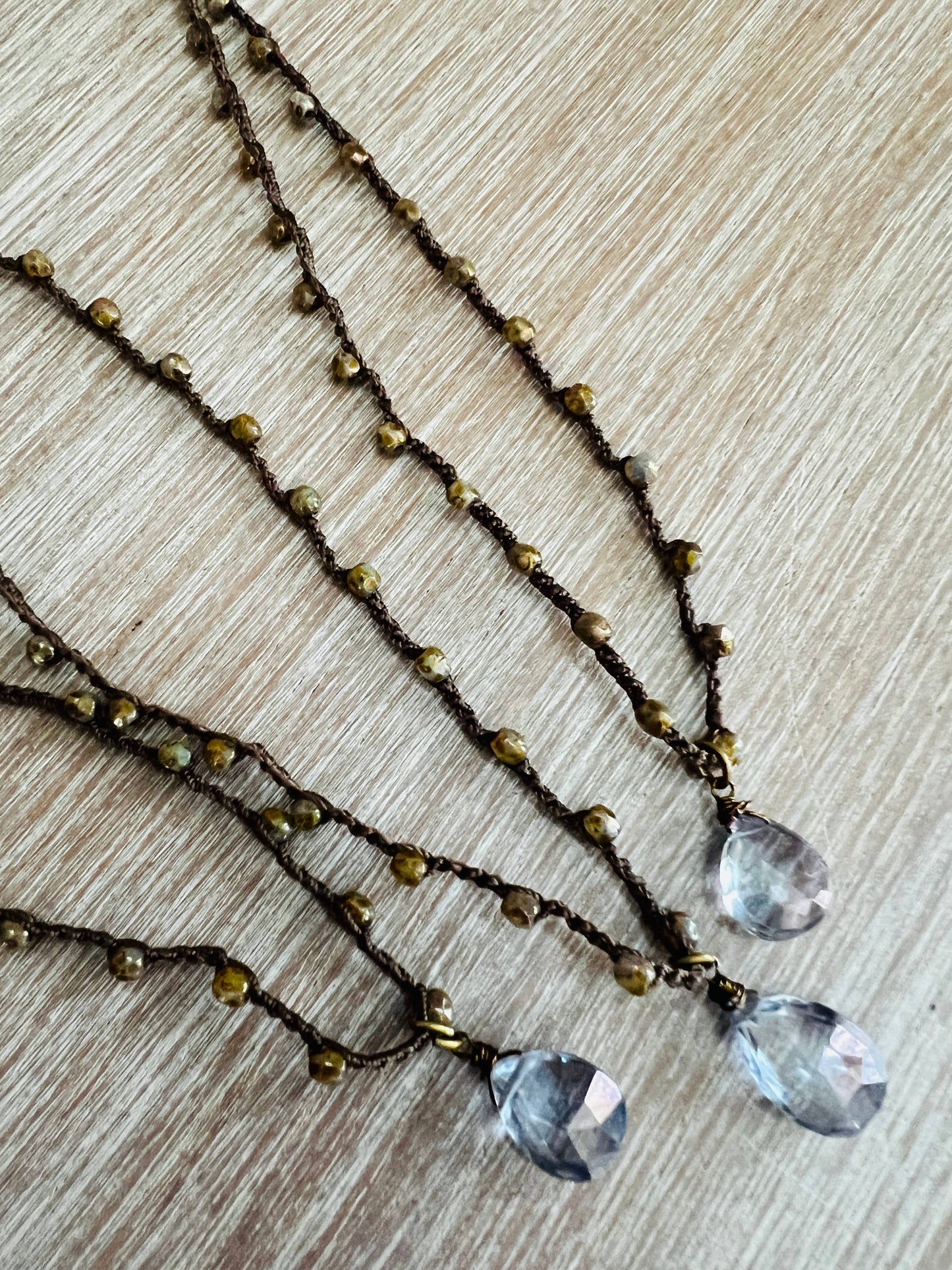 Denim Quartz Drop Simple Beach Necklace With Czech Crystals