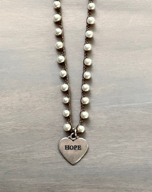 Glass Pearls with Sterling Silver Hope Charm