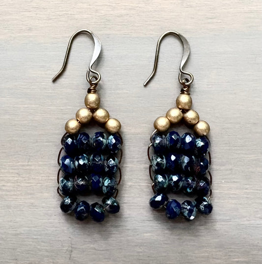 Dark Blue Crystal Arrow Earrings