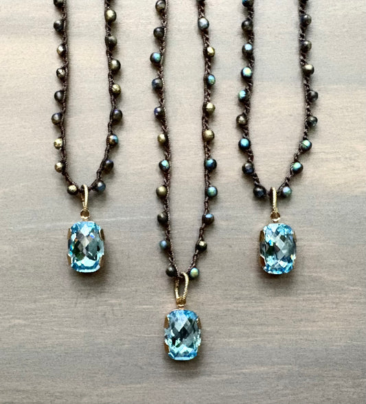 Ocean Shimmer Necklace With Faceted Swarovski And Crocheted Galaxy Crystals