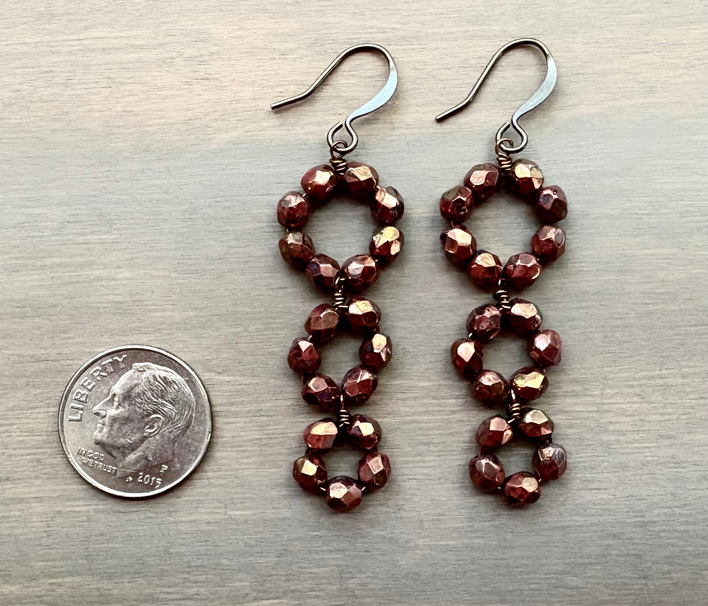 Cranberry Shimmer Triple Loop Crystal Earrings