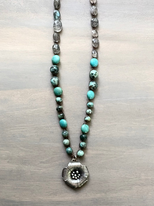 Mixed Stones with Silver Flower Pendant