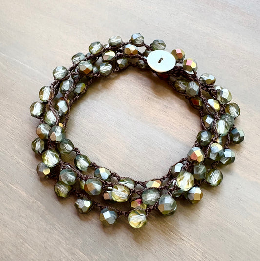 Grey Green Shimmer Long Crystal Strand