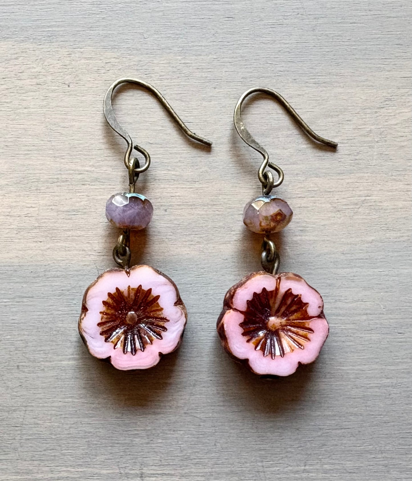 Pressed Glass Dangle Flower Earrings