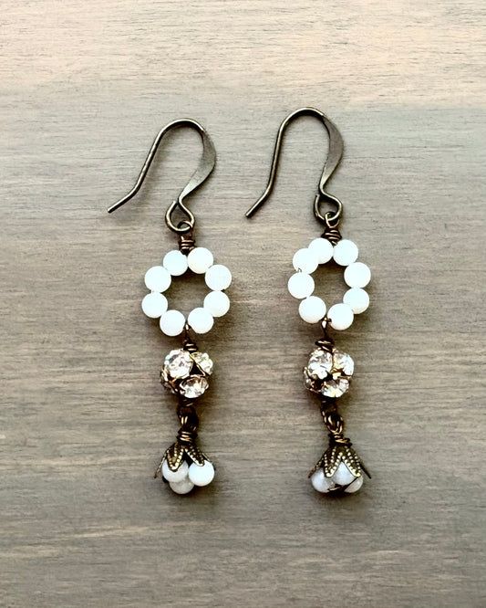 Mother of Pearl Rhinestone Crystal Earrings