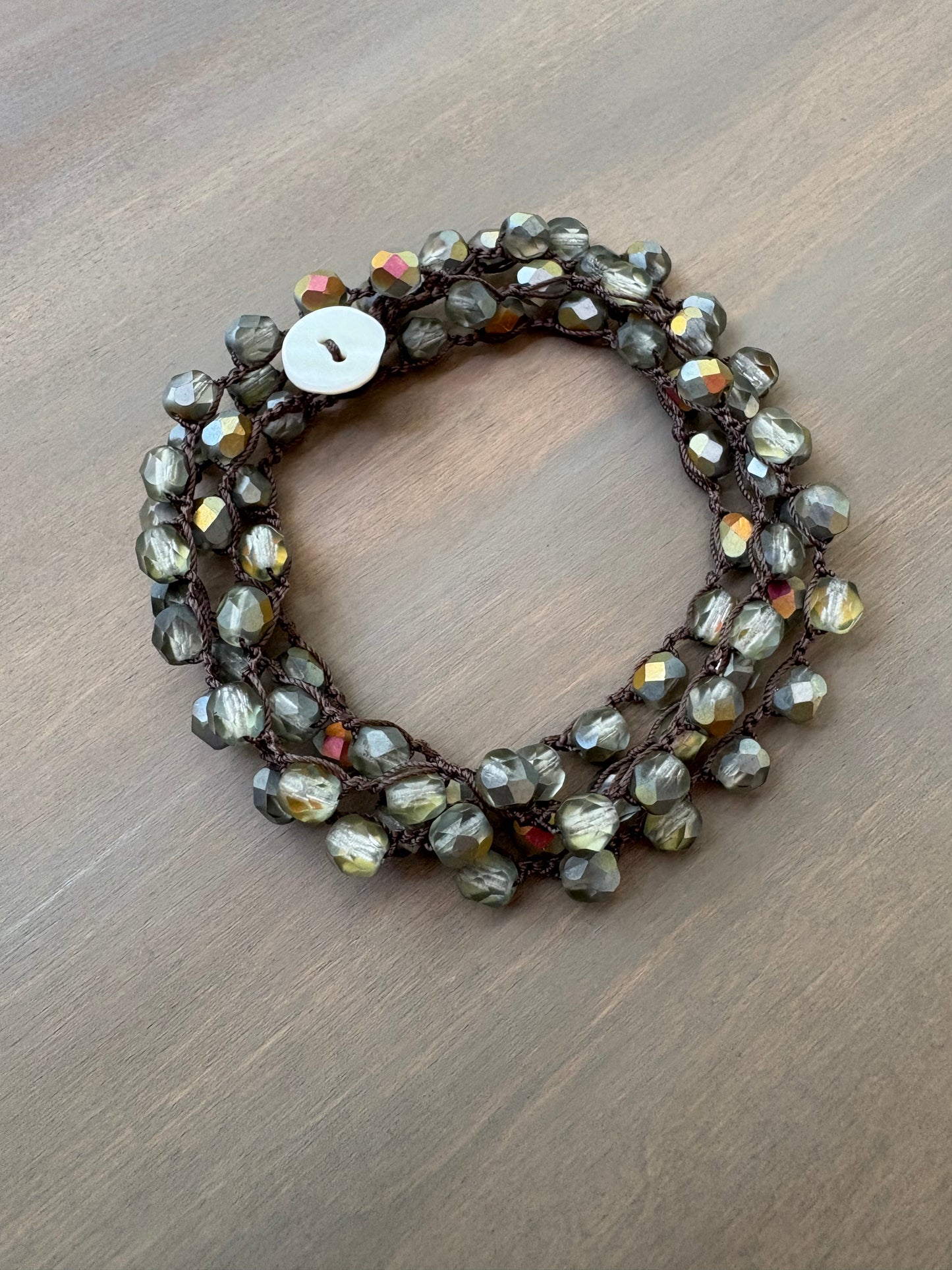 Grey Green Shimmer Long Crystal Strand
