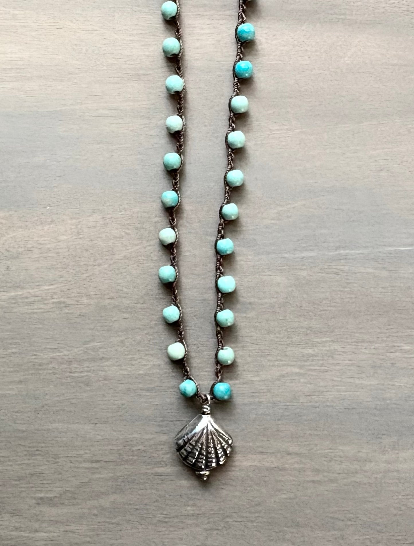 Turquoise Stones with Silver Shell Pendant