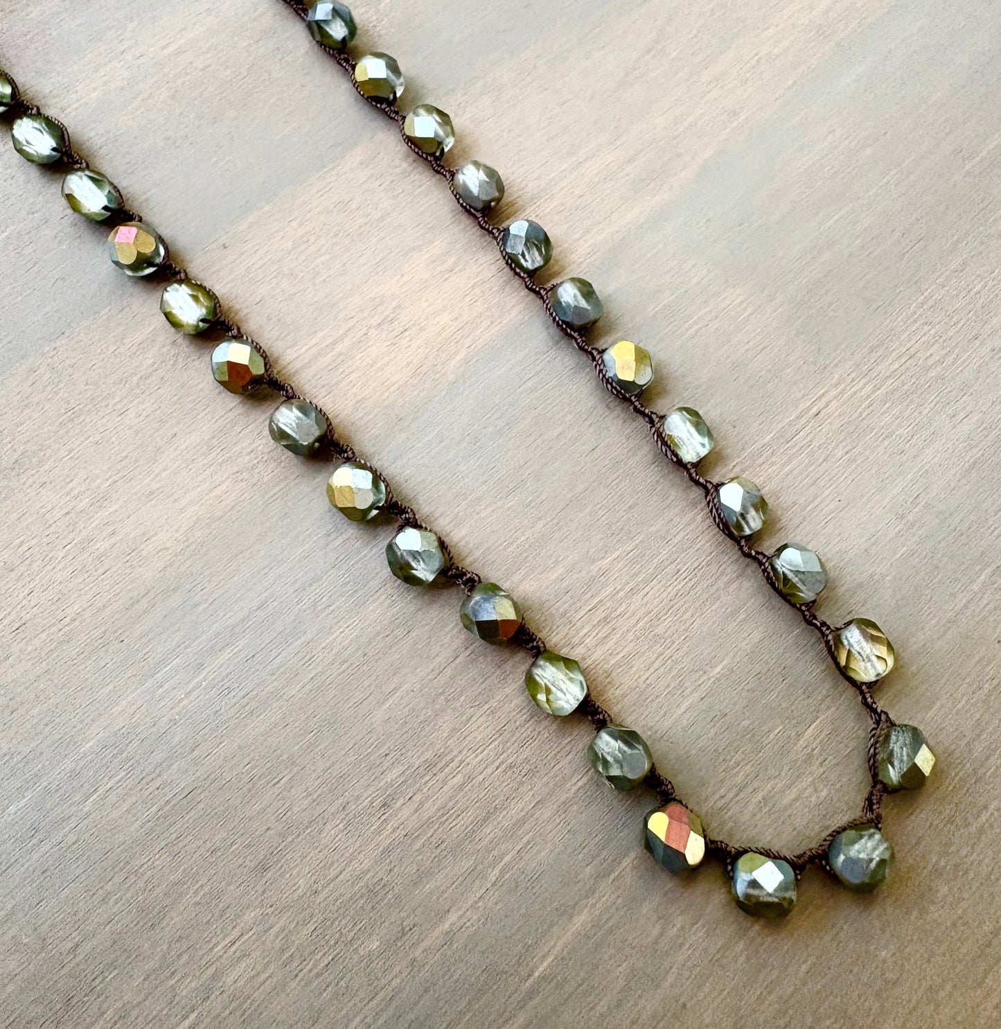 Grey Green Shimmer Long Crystal Strand