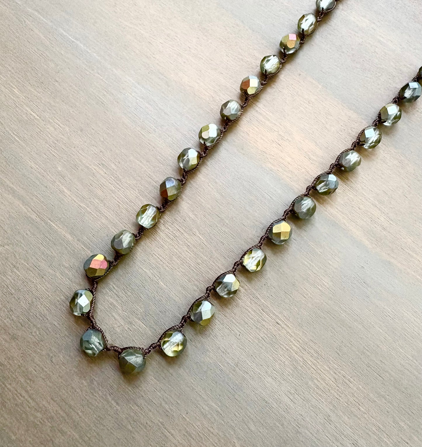 Grey Green Shimmer Long Crystal Strand