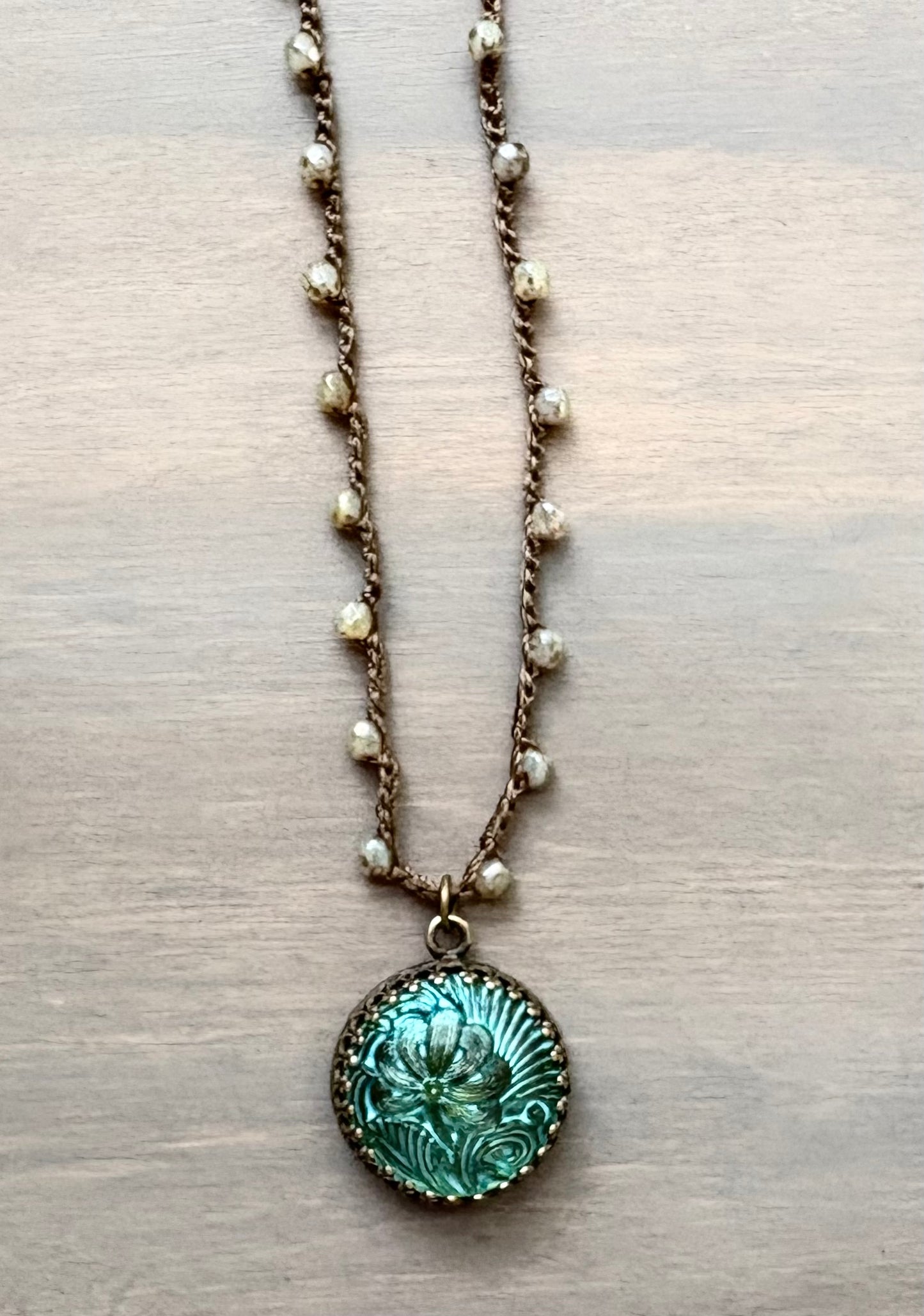 Filigree Glass Button Czech Crystal