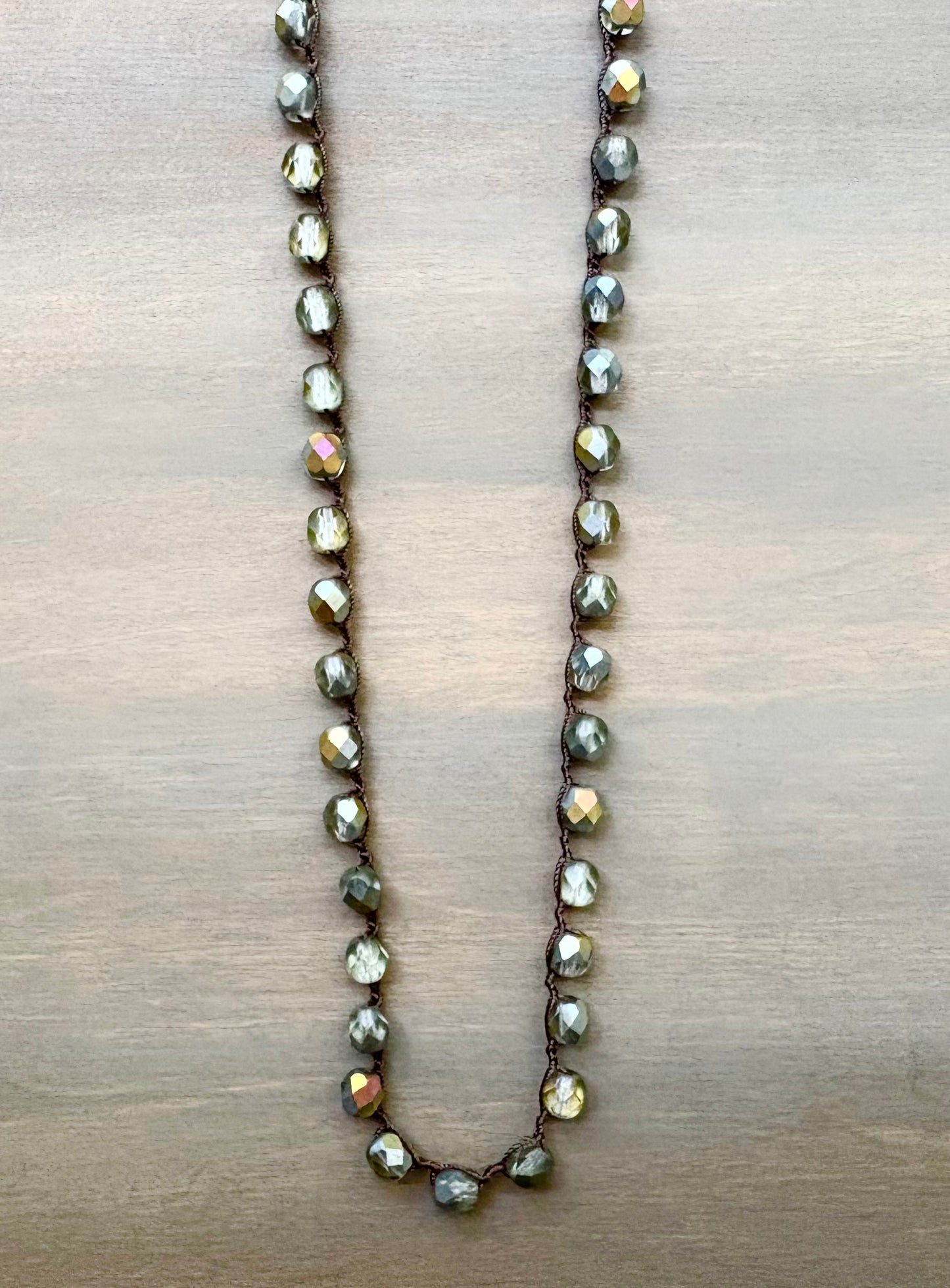 Grey Green Shimmer Long Crystal Strand