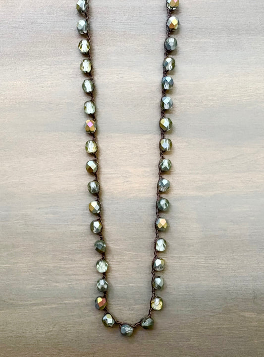 Grey Green Shimmer Long Crystal Strand