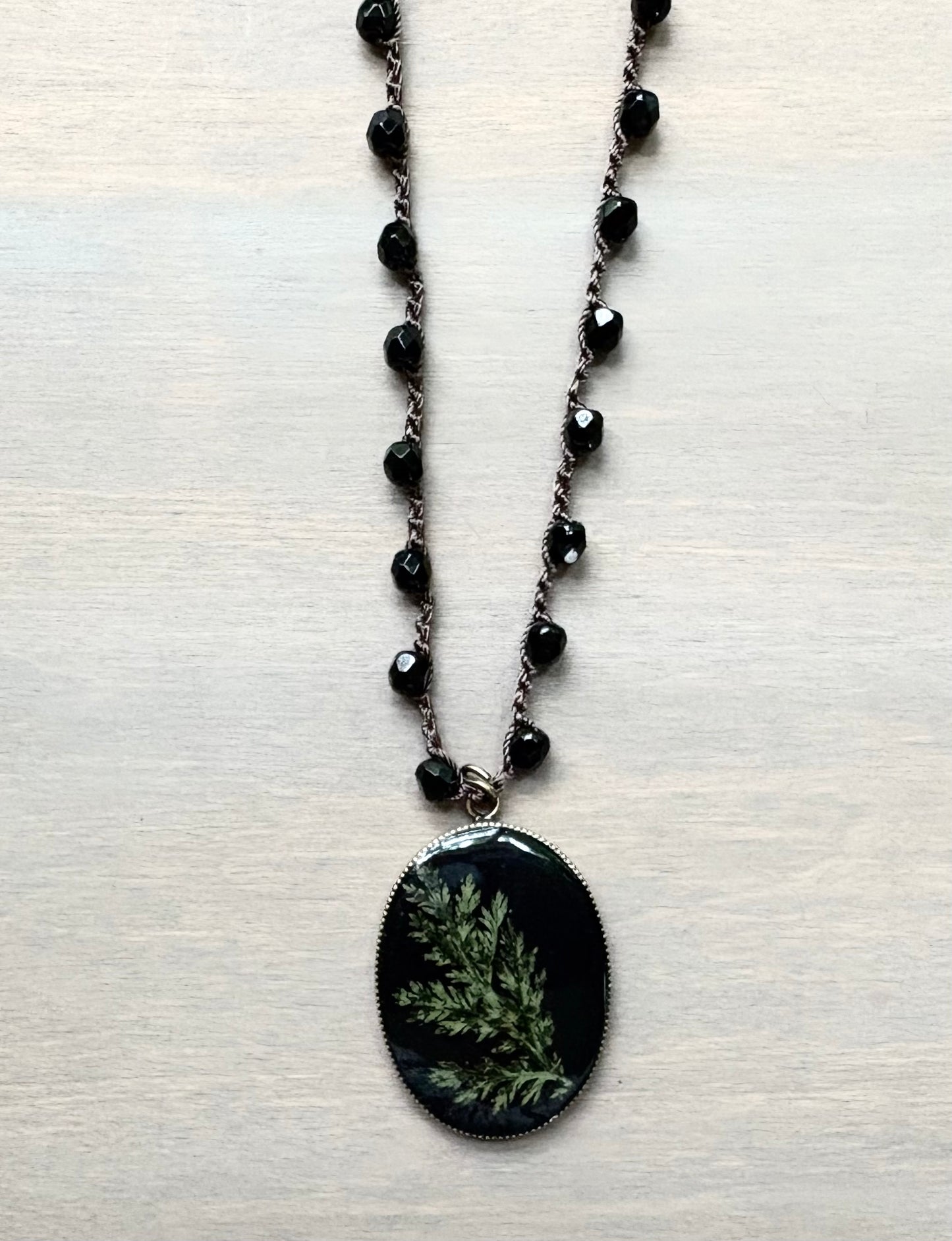 Long Botanical Pendant on Black Crystal 5