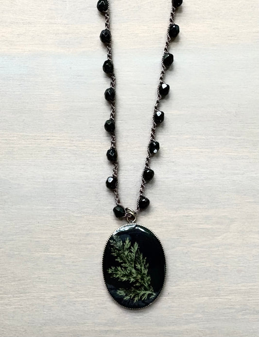 Long Botanical Pendant on Black Crystal 5